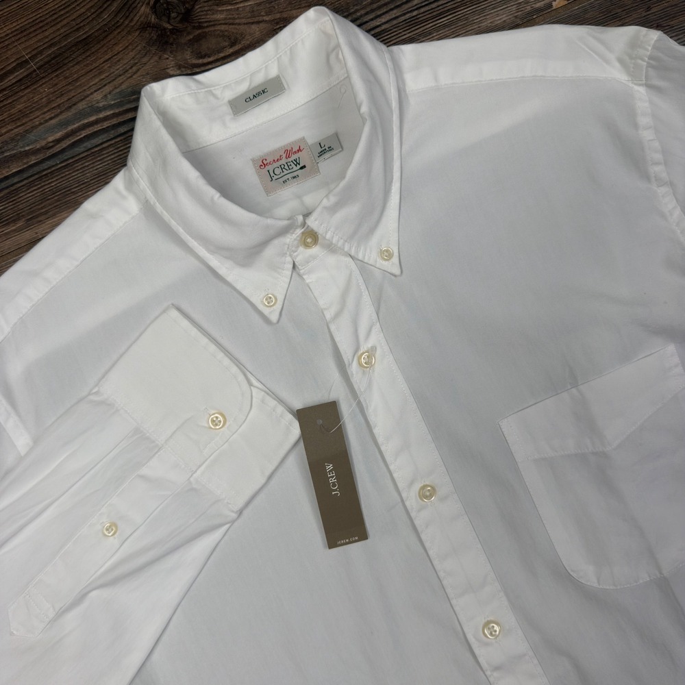 J.Crew Mens Size Large Button Down Shirt White Secret Wash Classic Fit NWT